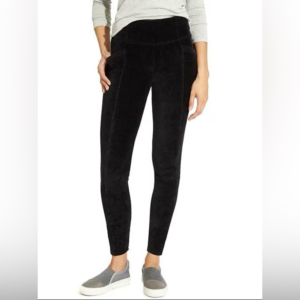 Athleta Black Velour Corduroy Leggings w/ Pockets | Metro Cord Skinny Pant - XS